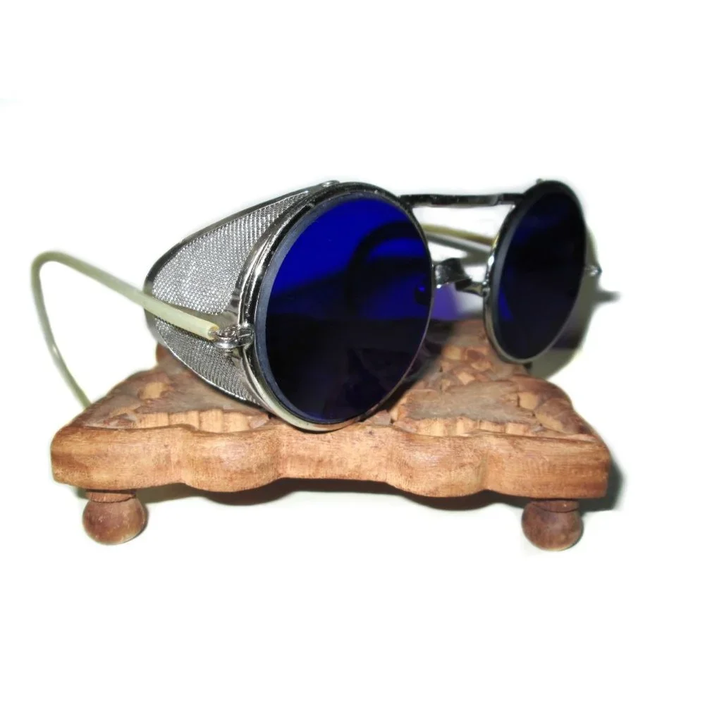 Antique Cobalt Blue Willson Sunglasses Goggles Old Vtg Steampunk Safety Glasses